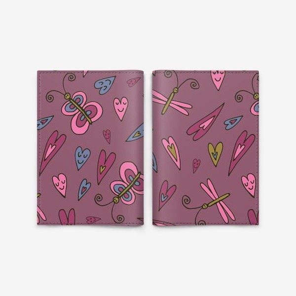 Обложка для паспорта «Розовые сердечки с бабочками»