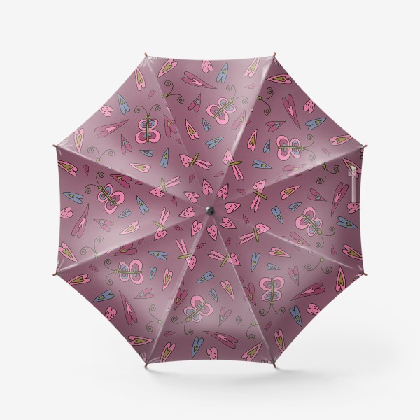 Зонт «Розовые сердечки с бабочками»