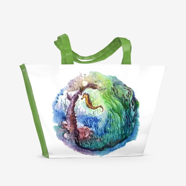 Пляжная сумка «Кораллы и морской конёк (акварельный подводный мир)»