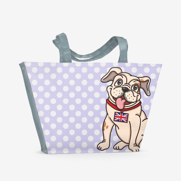 Пляжная сумка «Веселая собака (Бульдог с британским флагом)»