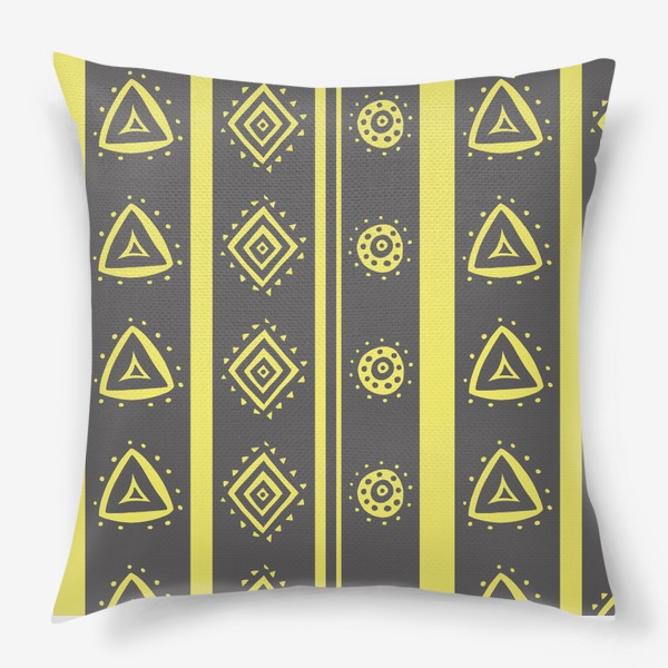 Подушка «Желтые круги и треугольники на сером»