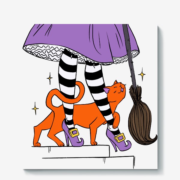 Холст «Ведьминский котик рыжий кот ведьмочка помощник»