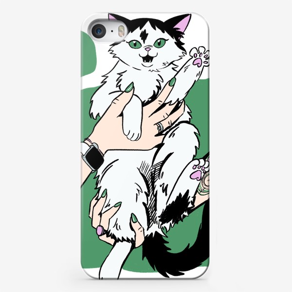 Чехол iPhone «черно-белая кошка в руках фанатки гарри поттера дары смерти»
