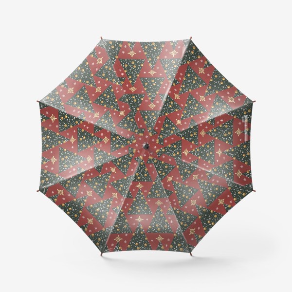 Зонт «бесшовный красный паттерн (фон) с новогодними елками и снежинками»