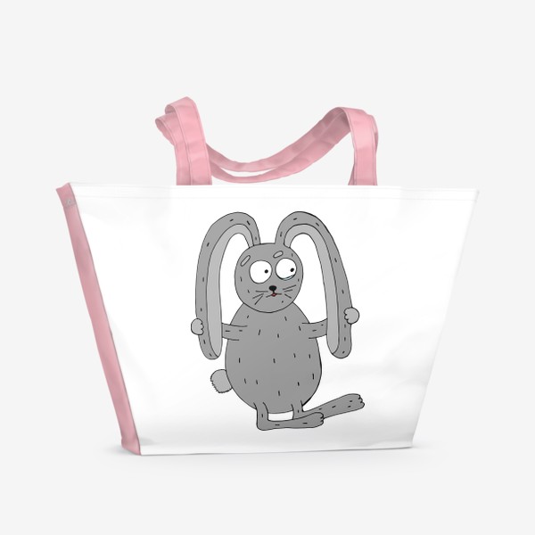 Пляжная сумка «Забавный серый заяц плачет»