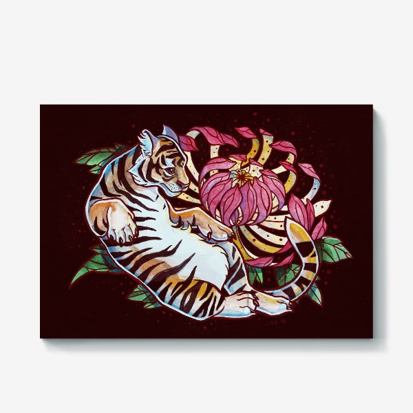 Холст «Тигр и хризантема»