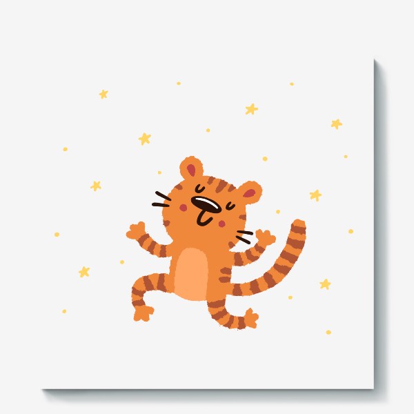 Холст «Веселый тигр танцует. Звезды. Год тигра. Новый год 2022»