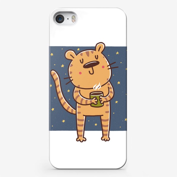 Чехол iPhone «Милый тигр с какао. Новый год 2022. Год тигра»