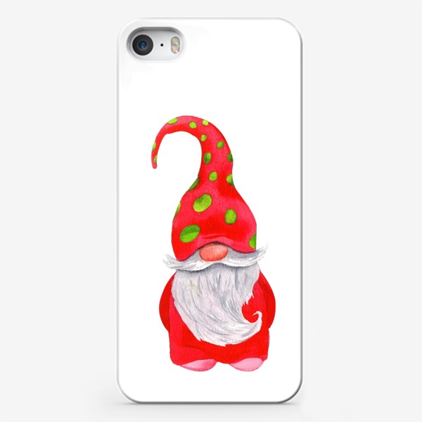 Чехол iPhone «Красный новогодний гном - Гномик - Скандинавский гном - Гном в красной шапке»
