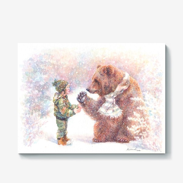 Холст «Большой друг, медведь, снег»