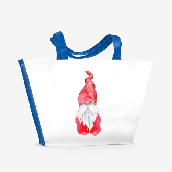 Пляжная сумка «Красный новогодний гном - Гномик - Скандинавский гном - Гном в красной шапке»