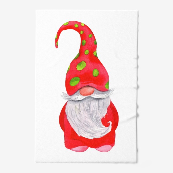 Полотенце «Красный новогодний гном - Гномик - Скандинавский гном - Гном в красной шапке»
