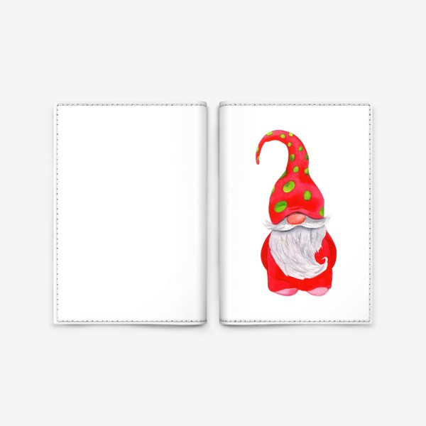 Обложка для паспорта «Красный новогодний гном - Гномик - Скандинавский гном - Гном в красной шапке»