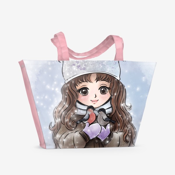 Пляжная сумка «Девочка и снегири»