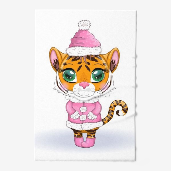 Полотенце «Тигр девочка в розовой шубке. Новый год 2022»