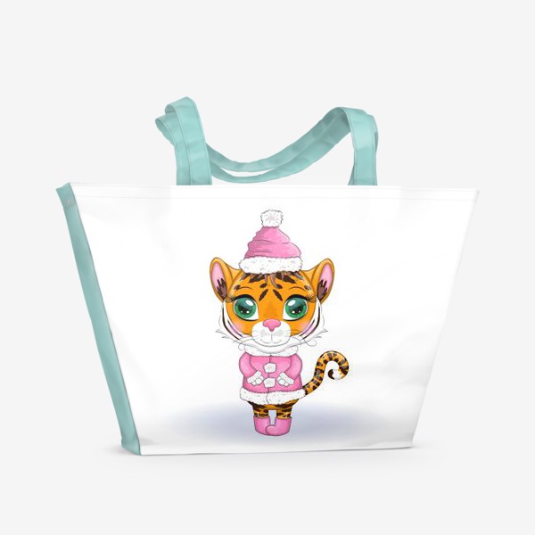 Пляжная сумка «Тигр девочка в розовой шубке. Новый год 2022»