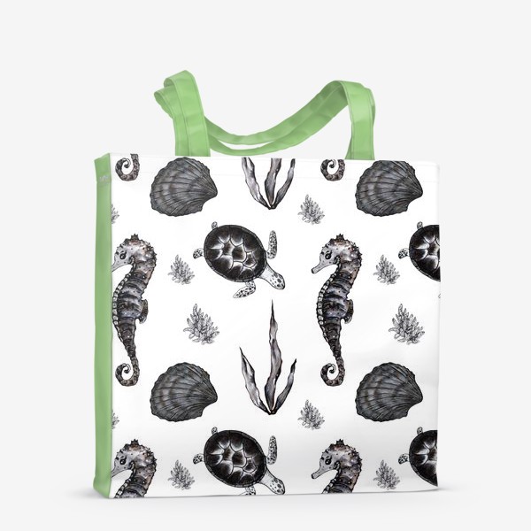 Сумка-шоппер «морской конек черепаха ракушка водоросли»