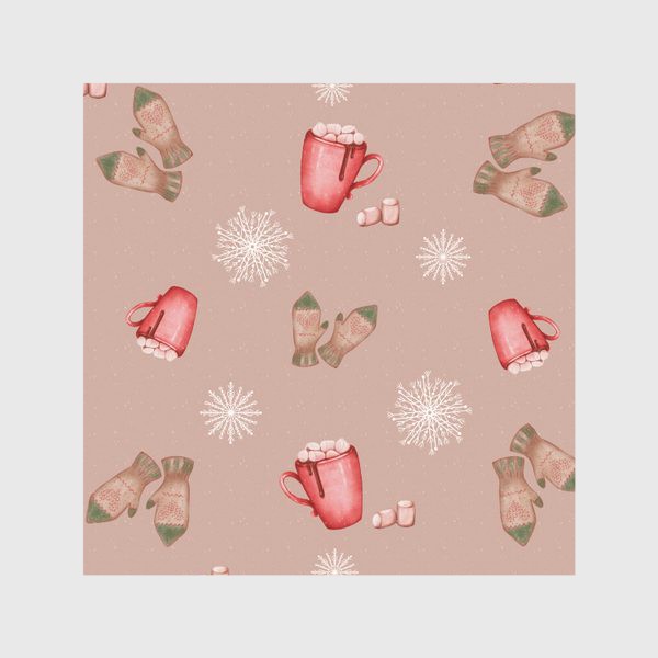 Скатерть «Какао снежинки и варежки новогодний принт »