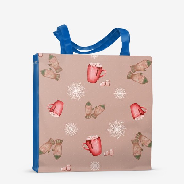 Сумка-шоппер «Какао снежинки и варежки новогодний принт »