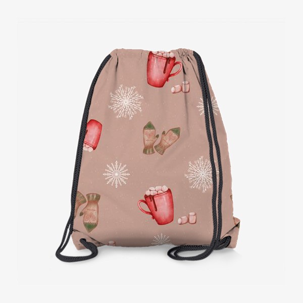 Рюкзак «Какао снежинки и варежки новогодний принт »