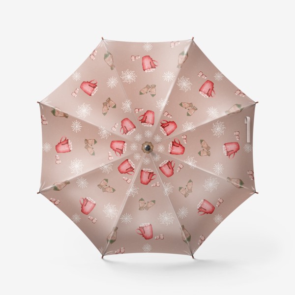 Зонт «Какао снежинки и варежки новогодний принт »