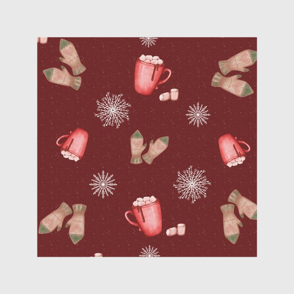 Скатерть «Варежки какао и снежинки новогодний зимний принт »