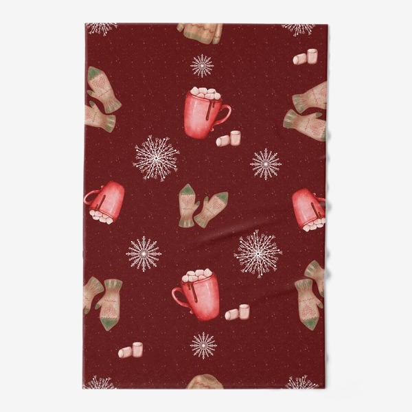 Полотенце «Варежки какао и снежинки новогодний зимний принт »