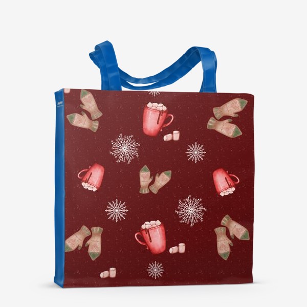 Сумка-шоппер «Варежки какао и снежинки новогодний зимний принт »