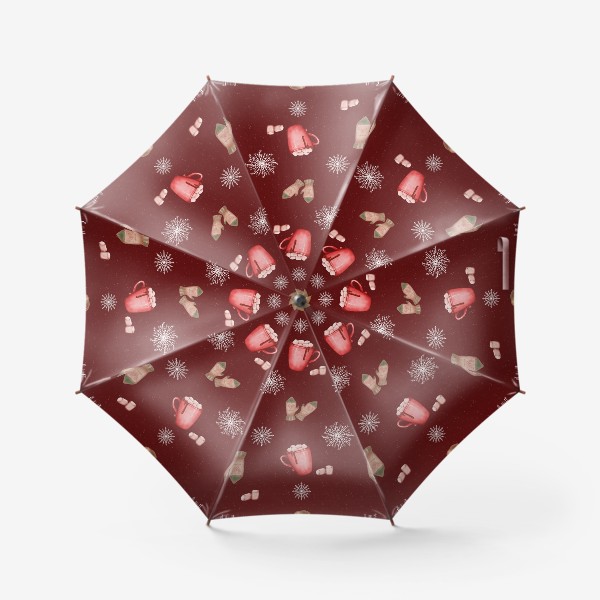 Зонт «Варежки какао и снежинки новогодний зимний принт »