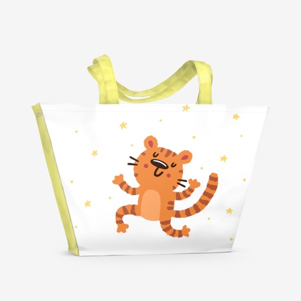 Пляжная сумка «Веселый тигр танцует. Звезды. Год тигра. Новый год 2022»