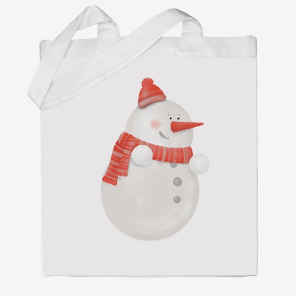 Сумка хб «Снеговик. Новогоднее волшебство. Подарок. Новый год, Рождество. Дед Мороз, Санта Клаус. Зима. Снег, шарф, шапка»