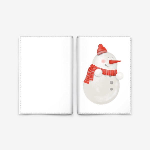 Обложка для паспорта «Снеговик. Новогоднее волшебство. Подарок. Новый год, Рождество. Дед Мороз, Санта Клаус. Зима. Снег, шарф, шапка»
