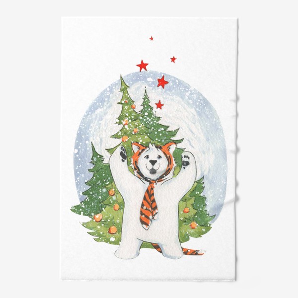 Полотенце «Белый медведь в костюме тигра (Новый год, зима)»