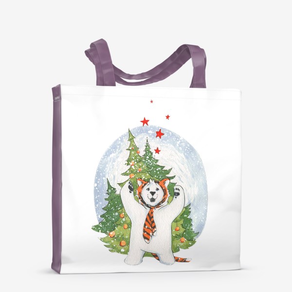 Сумка-шоппер «Белый медведь в костюме тигра (Новый год, зима)»