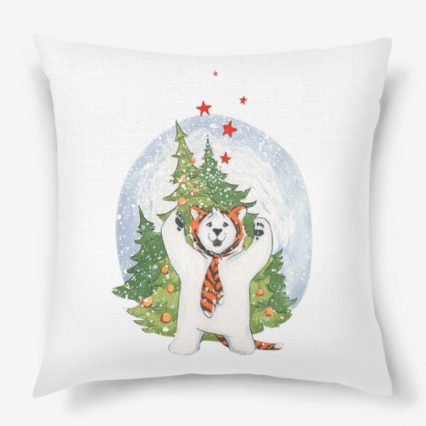 Подушка «Белый медведь в костюме тигра (Новый год, зима)»
