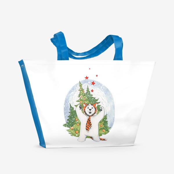 Пляжная сумка «Белый медведь в костюме тигра (Новый год, зима)»