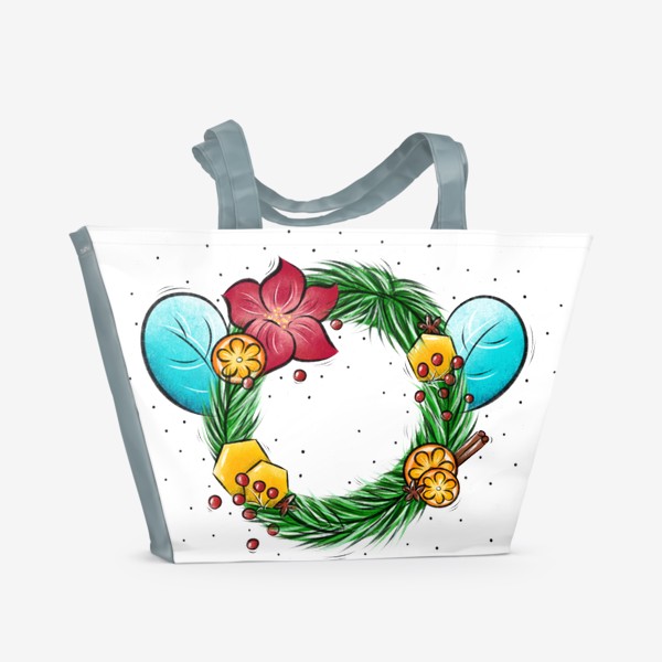 Пляжная сумка «Новогодний и рождественский венок с пчелиными крылышками,цветком, медом, апельсином, омелой, гвоздикой и корицей »