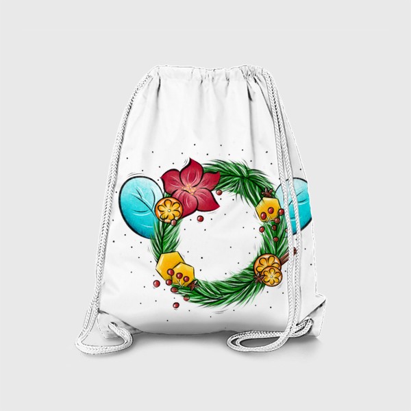 Рюкзак «Новогодний и рождественский венок с пчелиными крылышками,цветком, медом, апельсином, омелой, гвоздикой и корицей »