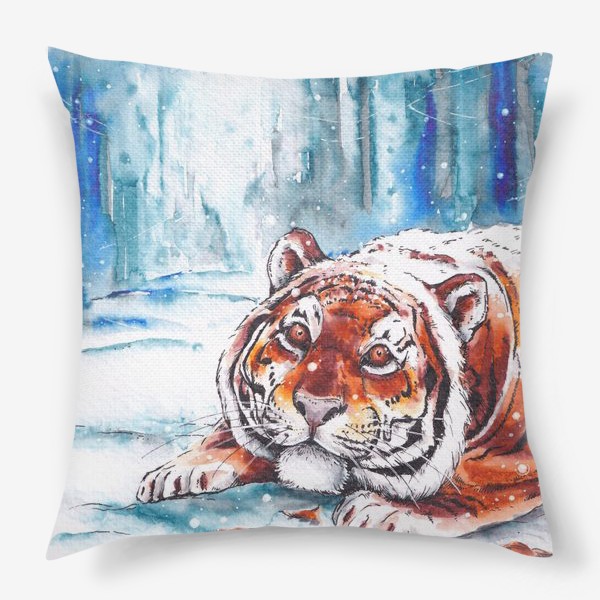 Подушка «Тигр и снежинки. Зима. Символ 2022 года »
