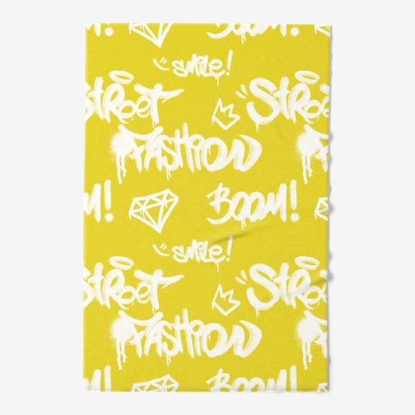 Полотенце «Граффити. Надписи. Модный шрифт. Паттерн для мужчин, подростка, молодежи. Уличный стиль рисунок, улица. Желтый»
