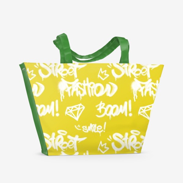 Пляжная сумка «Граффити. Надписи. Модный шрифт. Паттерн для мужчин, подростка, молодежи. Уличный стиль рисунок, улица. Желтый»