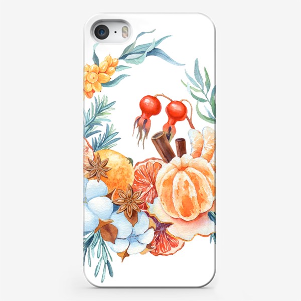 Чехол iPhone «Новогодний чай. Зимний венок с мандарином и облепихой»