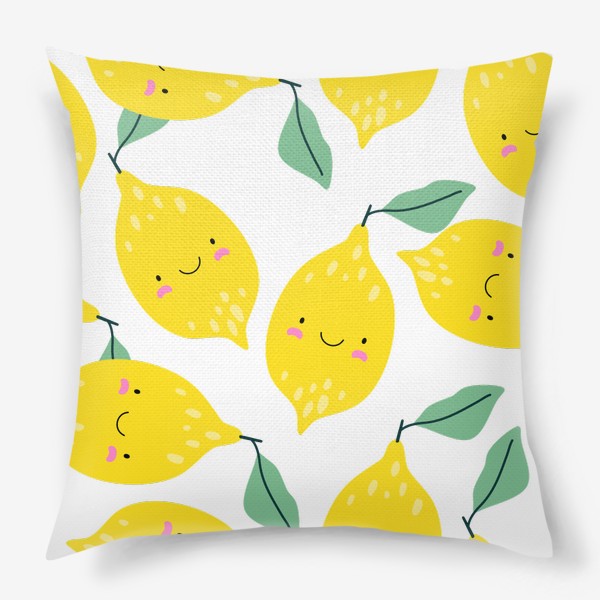 Подушка «Милые улыбающиеся лимоны бесшовный паттерн»