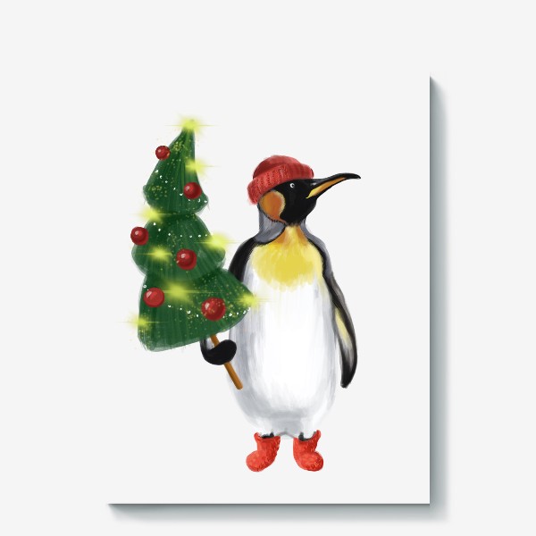 Холст «Пингвин с новогодней ёлочкой »
