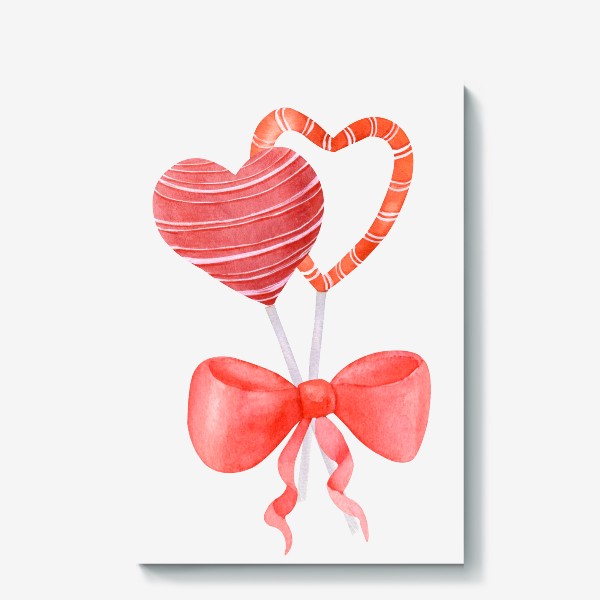 Холст «Сердечки чупа чупсы с бантиком - День святого валентина - Любовь»