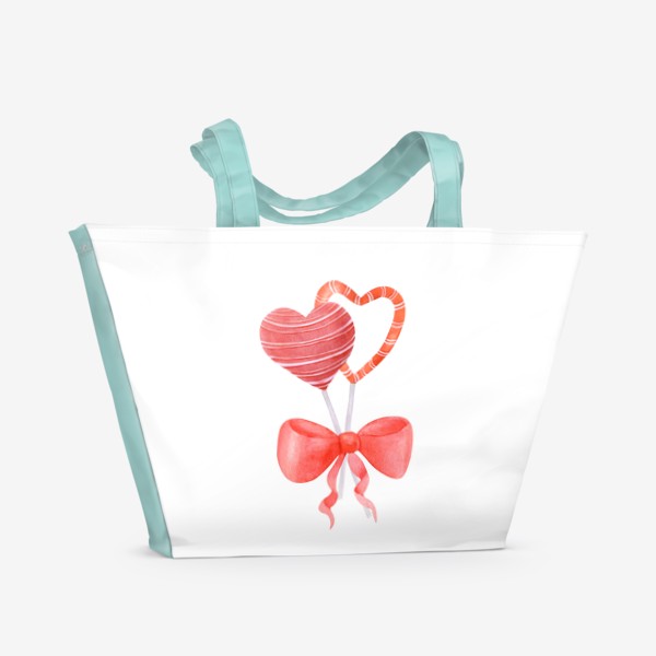 Пляжная сумка &laquo;Сердечки чупа чупсы с бантиком - День святого валентина - Любовь&raquo;