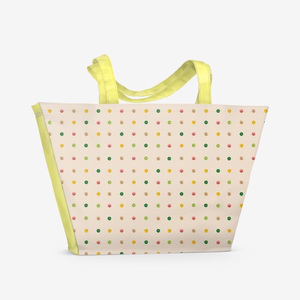 Пляжная сумка «Цветной акварельный горошек на бежевом»