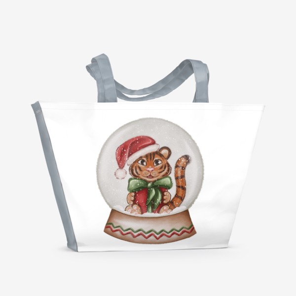 Пляжная сумка «Тигрёнок в снежном шаре»