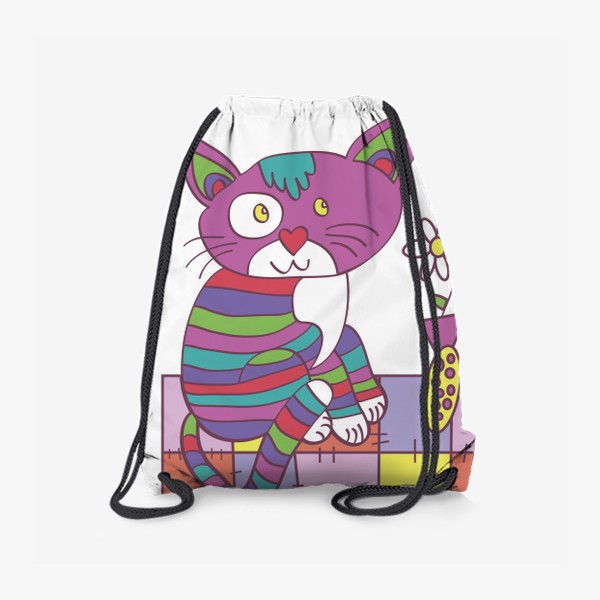 Рюкзак «забавный полосатый кот на коврике с вазой с цветами иллюстрация»