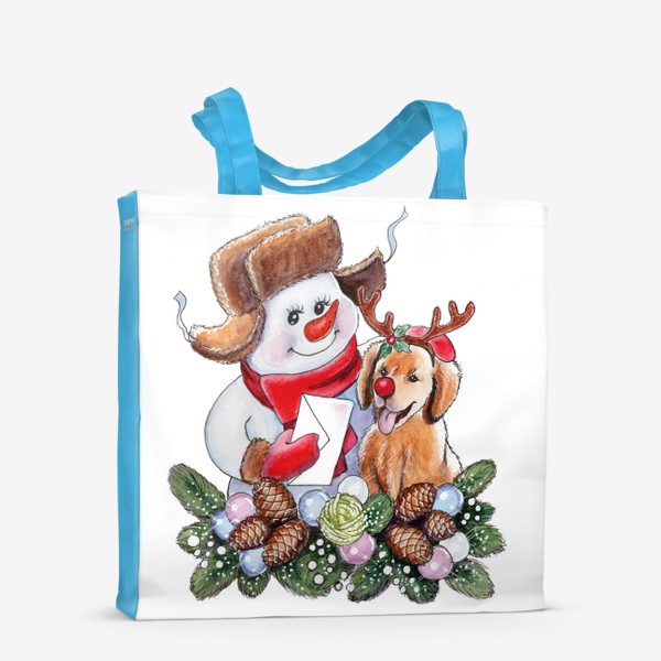 Сумка-шоппер «Снеговик-почтовик с собачкой»